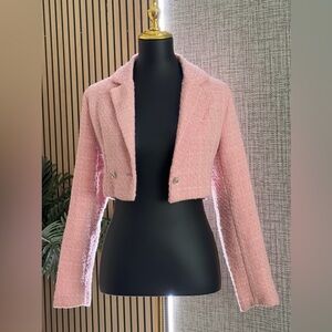 Tweed Crop Blazer In Pink